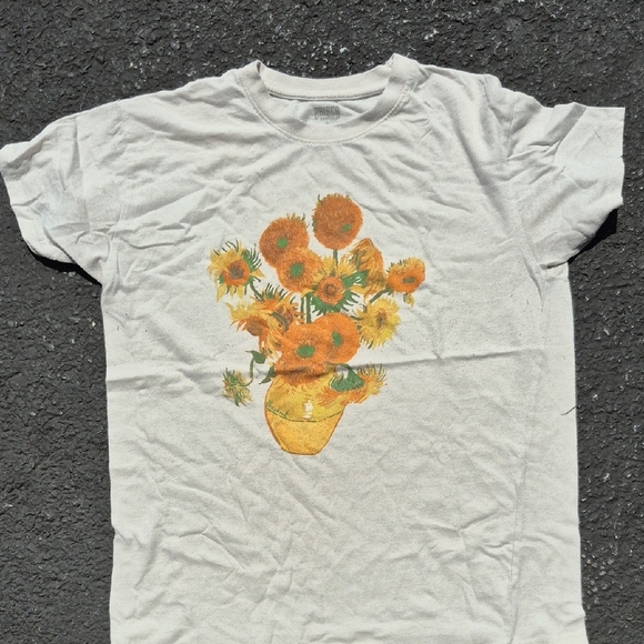 Van Gogh Sunflower Graphic T-Shirt Brisco Brands Cotton Blend Sz Large off white - Picture 1 of 4